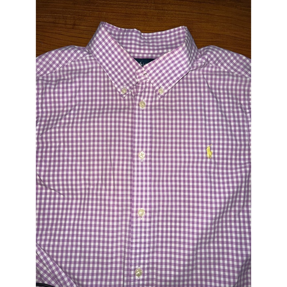 Ralph Lauren Boys XL 18-20 Purple Gingham Cotton Button Down Shirt Long Sleeve